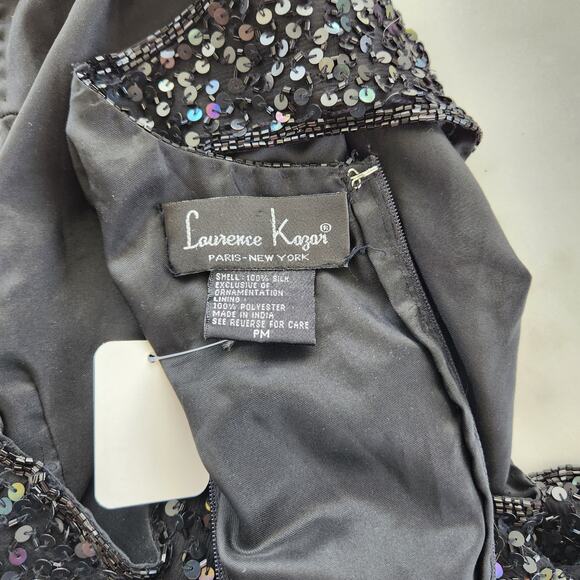 Vintage Lawrence Kazar Black Iridescant Sequin Silk Embroidered Blouse S - Picture 13 of 14